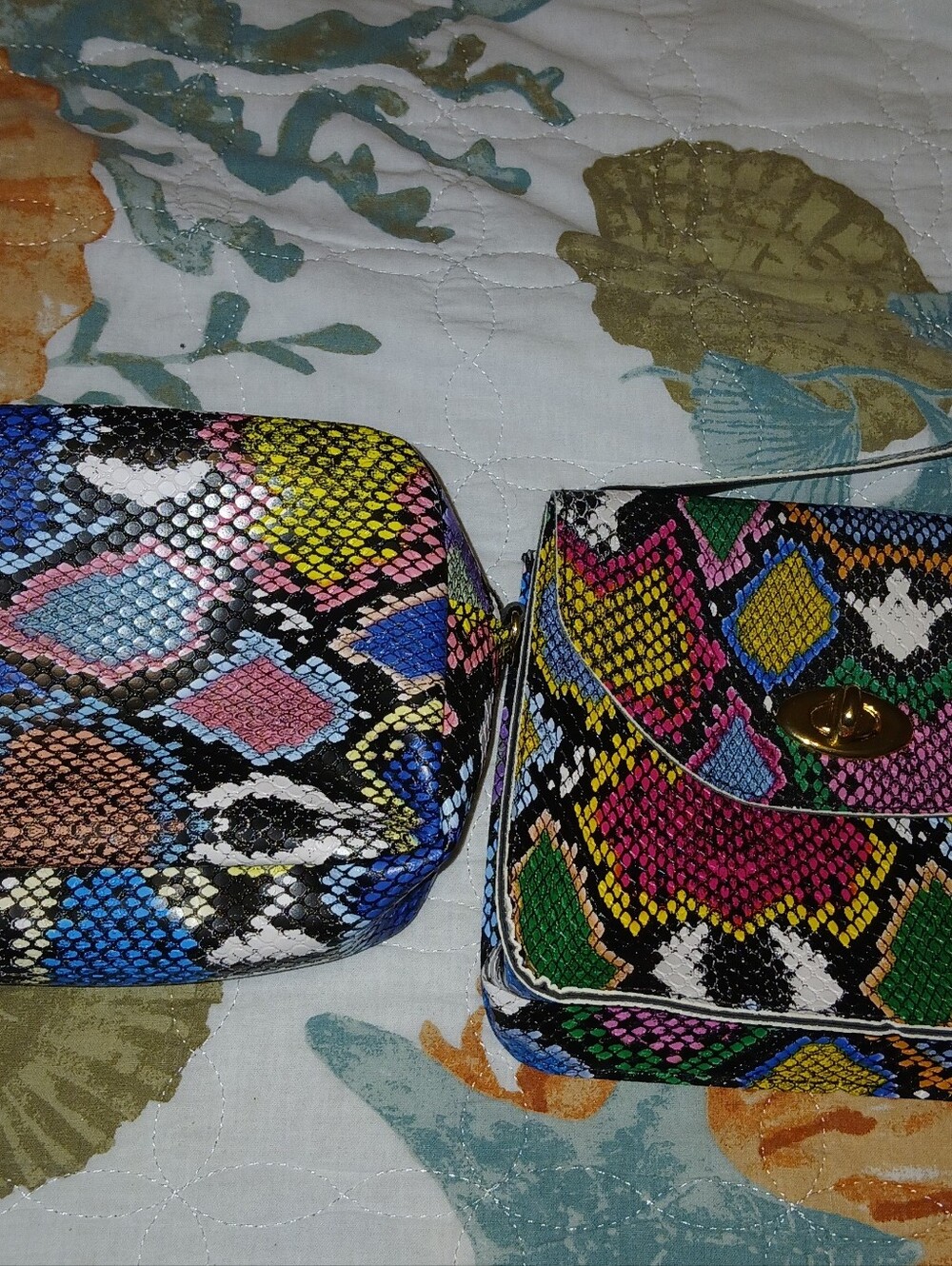2 Small Cute Multicolor Snake-Print Crossbody Purse Set
